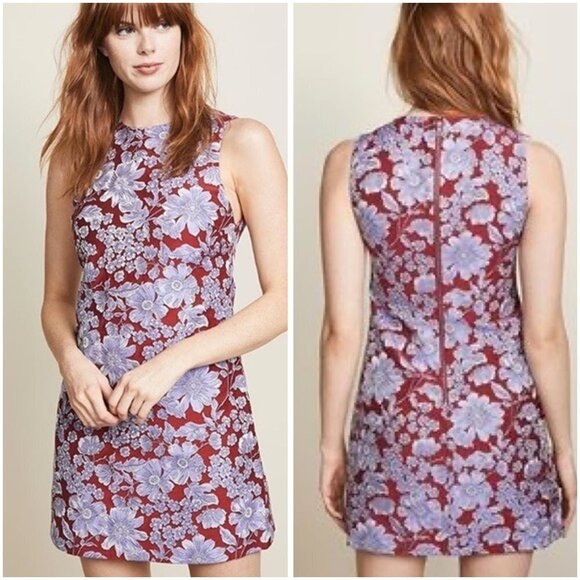 Alice + Olivia Red Coley Floral Jacquard Dress $495 - Picture 1 of 13